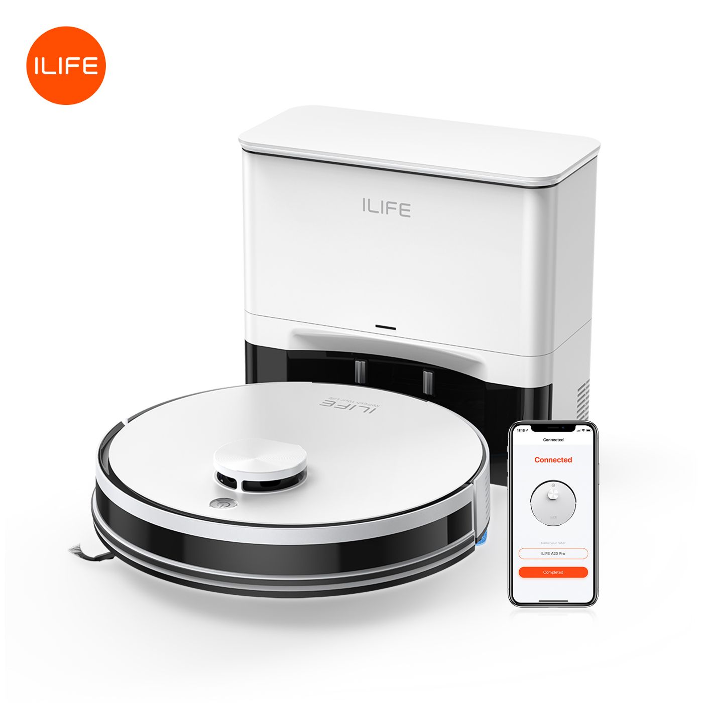 ILIFE A30 Pro 로봇 진공청소기(자동 자가 비움 스테이션 포함), 5000Pa, LDS 내비게이션, 180분, 2-in-1 물걸레 및 청소 기능 상품 이미지 1