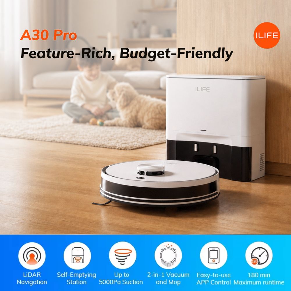 ILIFE A30 Pro 로봇 진공청소기(자동 자가 비움 스테이션 포함), 5000Pa, LDS 내비게이션, 180분, 2-in-1 물걸레 및 청소 기능 상품 이미지 2