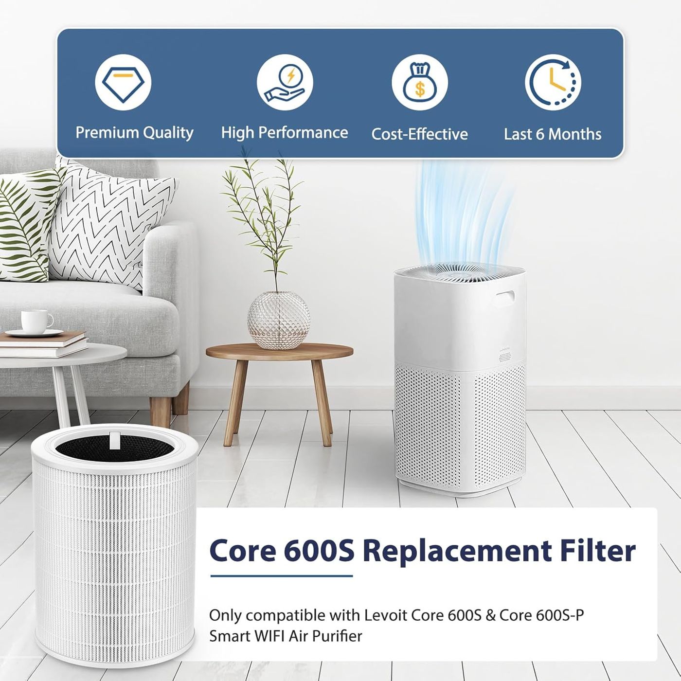 LEVOIT Core600S-P 스마트 공기청정기용 Core 600S‑RF 교체 필터 3-in-1 HEPA 활성탄 필터 액세서리 상품 이미지 5