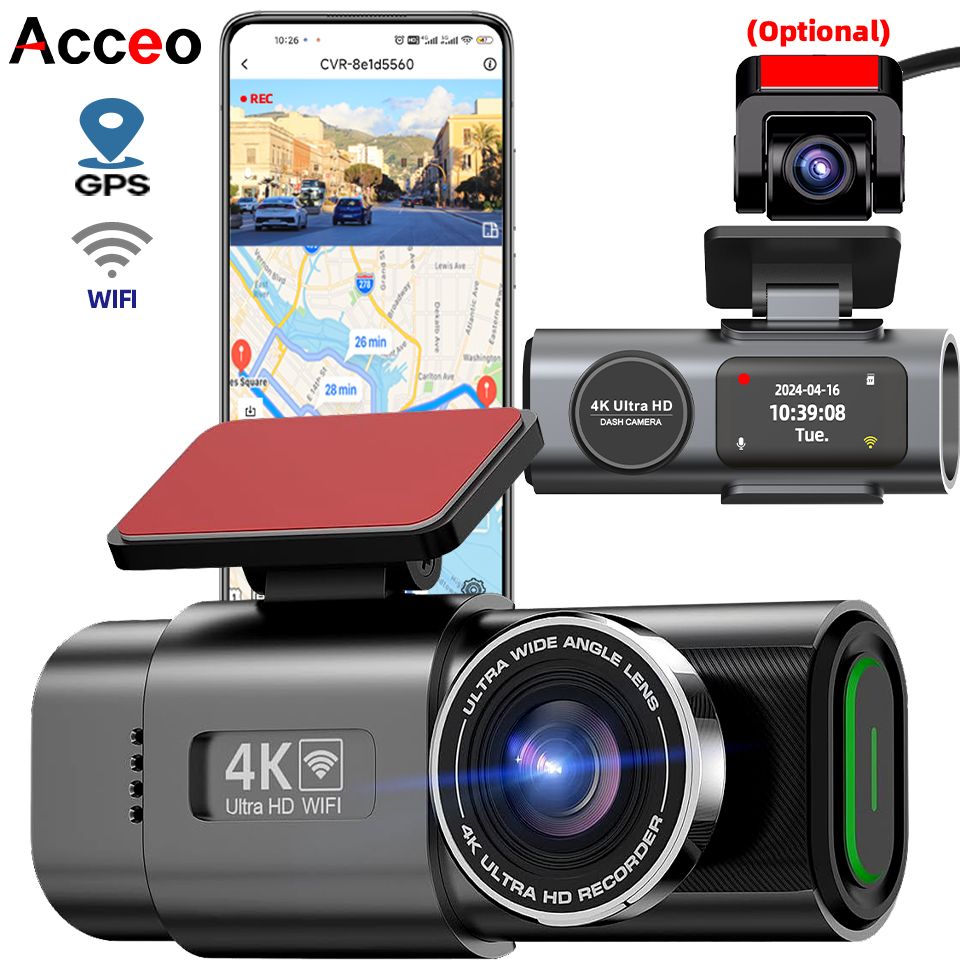 대시 캠 4K UHD 녹화 자동차 카메라 DVR 나이트 비전 비디오 레코더 내장 Wi-Fi 지원 GPS 24H 주차 상품 이미지 1