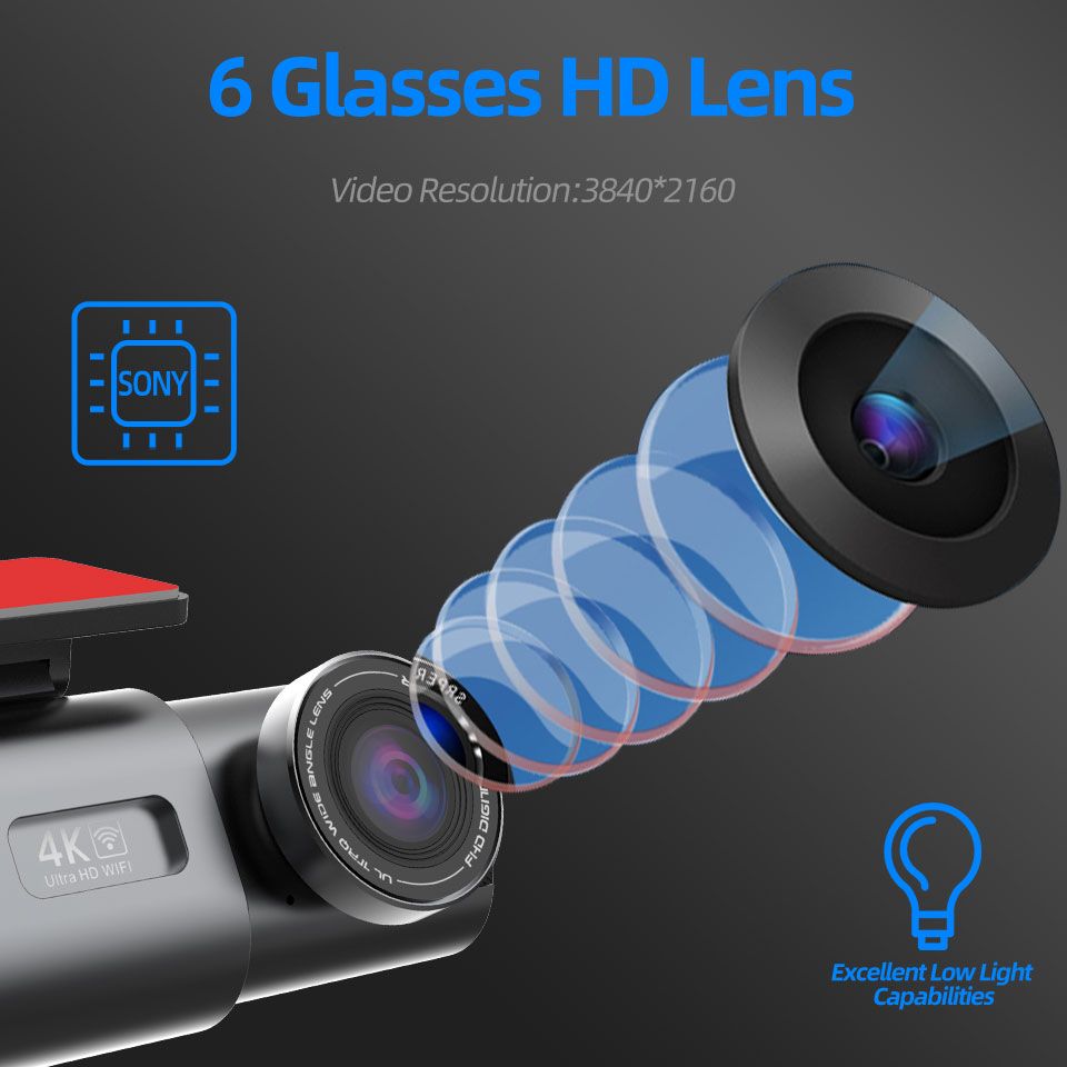 대시 캠 4K UHD 녹화 자동차 카메라 DVR 나이트 비전 비디오 레코더 내장 Wi-Fi 지원 GPS 24H 주차 상품 이미지 3