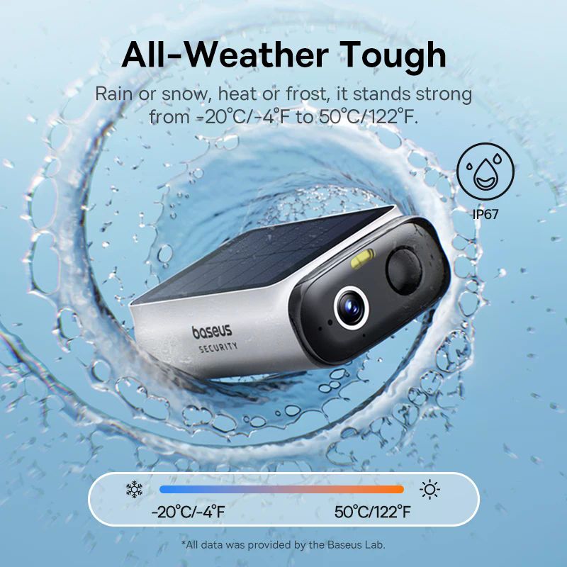 베이스어스 시큐리티 S1 라이트 솔라 보안 카메라 무선 야외 카메라 연속 전원 2K 해상도 135 ° FOV IP67 와이파이 카메라 상품 이미지 5