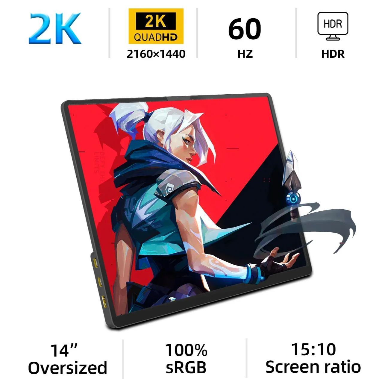 ZSUS 2160*1440 노트북 XBox PS4 / 5 스위치 TV 박스 휴대 전화 PC 확장 모바일 용 14 인치 2K 휴대용 모니터 60HZ 상품 이미지 1