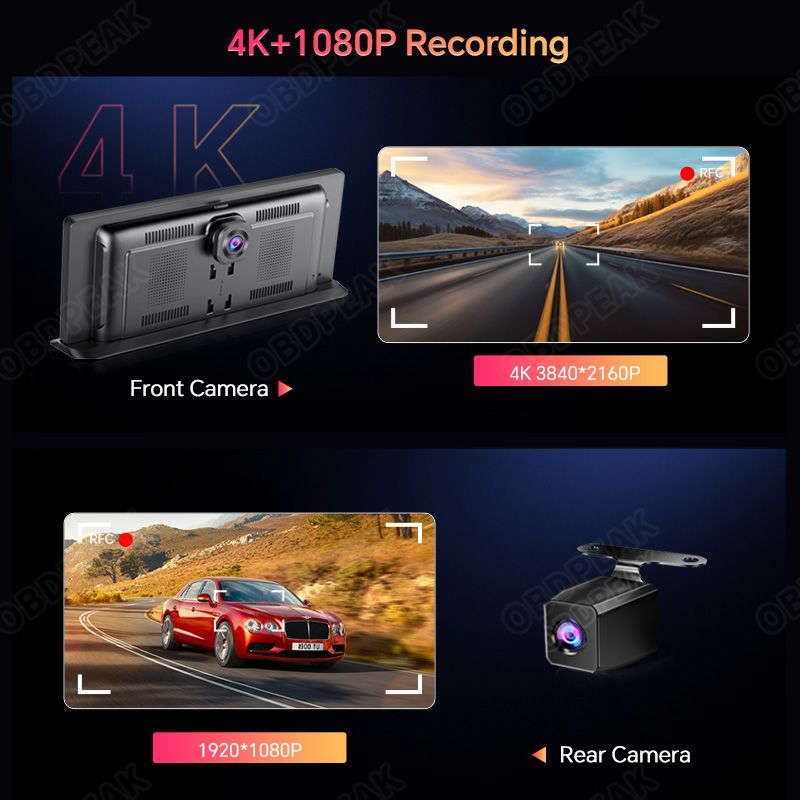 K2 프로 차량용 DVR 4K 카메라 무선 카플레이, 안드로이드 자동 Ai 스크린 대시 캠, 듀얼 렌즈 비디오 녹음기, GPS 네비게이션 대시 보드, 11.3 인치 상품 이미지 5