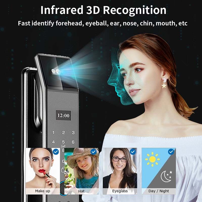 XSDTS Wifi 투야 앱 얼굴인식 스마트 도어락 (카메라, 화상 통화, 음성 인터콤, 디지털 도어락, 자동 도어락 기능 포함) 상품 이미지 3
