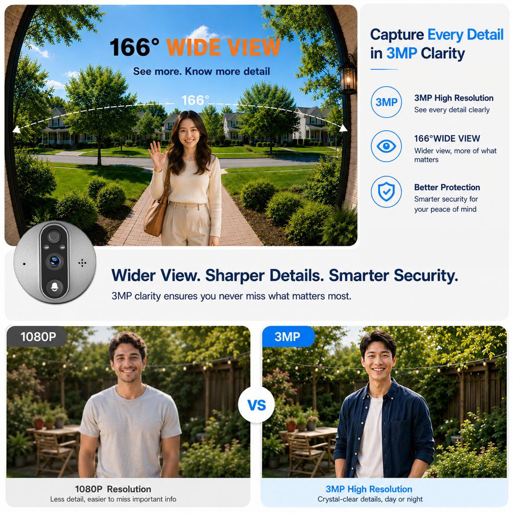 3MP 스마트 라이프 Tuya 1080P WiFi 도어 벨 눈 틈 구멍 카메라 5000mAh 배터리 PIR 동작 탐지기 IR Alexa Google 홈 디지털 뷰어 상품 이미지 4