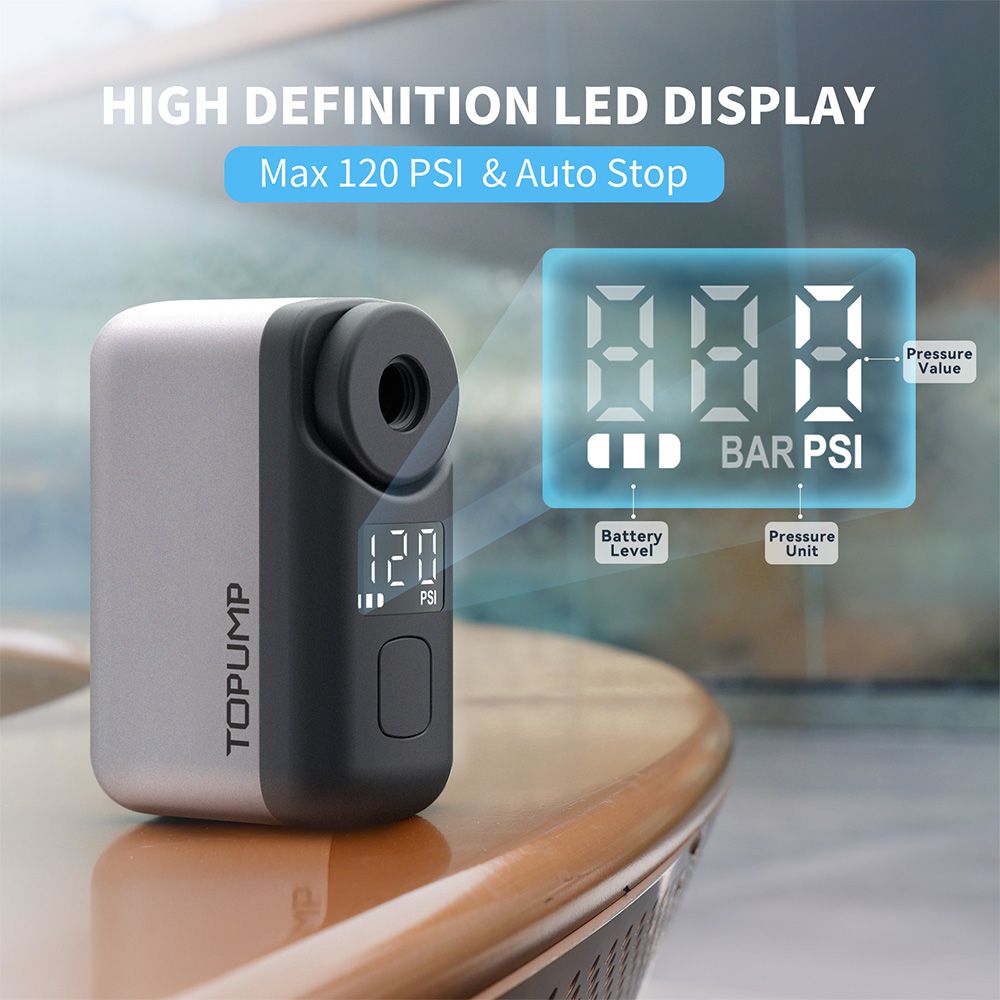 TOPUMP TB2 PRO 자전거 무선 타이어 팽창기 용 미니 휴대용 전기 펌프 120PSI 최대 450mAh 배터리 (화면 고속 충전 포함) 상품 이미지 4