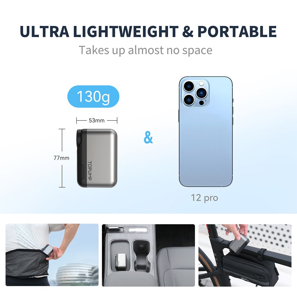 TOPUMP TB2 PRO 자전거 무선 타이어 팽창기 용 미니 휴대용 전기 펌프 120PSI 최대 450mAh 배터리 (화면 고속 충전 포함) 상품 이미지 3