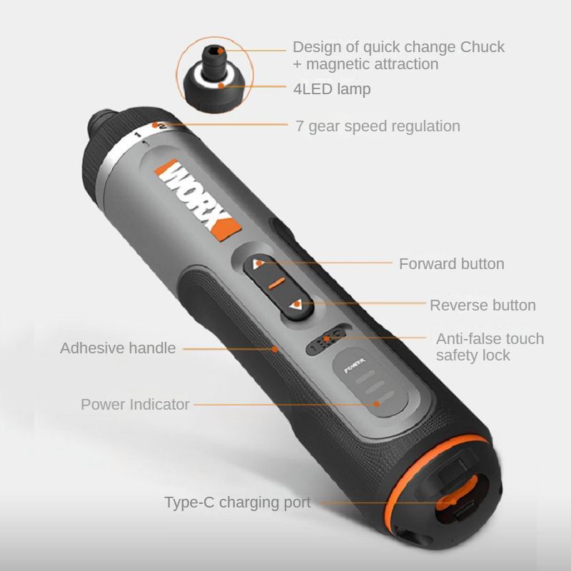Worx 4V 미니 전기 스크루 드라이버 세트 WX242 WX241 WX240 스마트 무선 전기 스크루 드라이버 USB 충전식 핸드 드릴 도구 상품 이미지 4