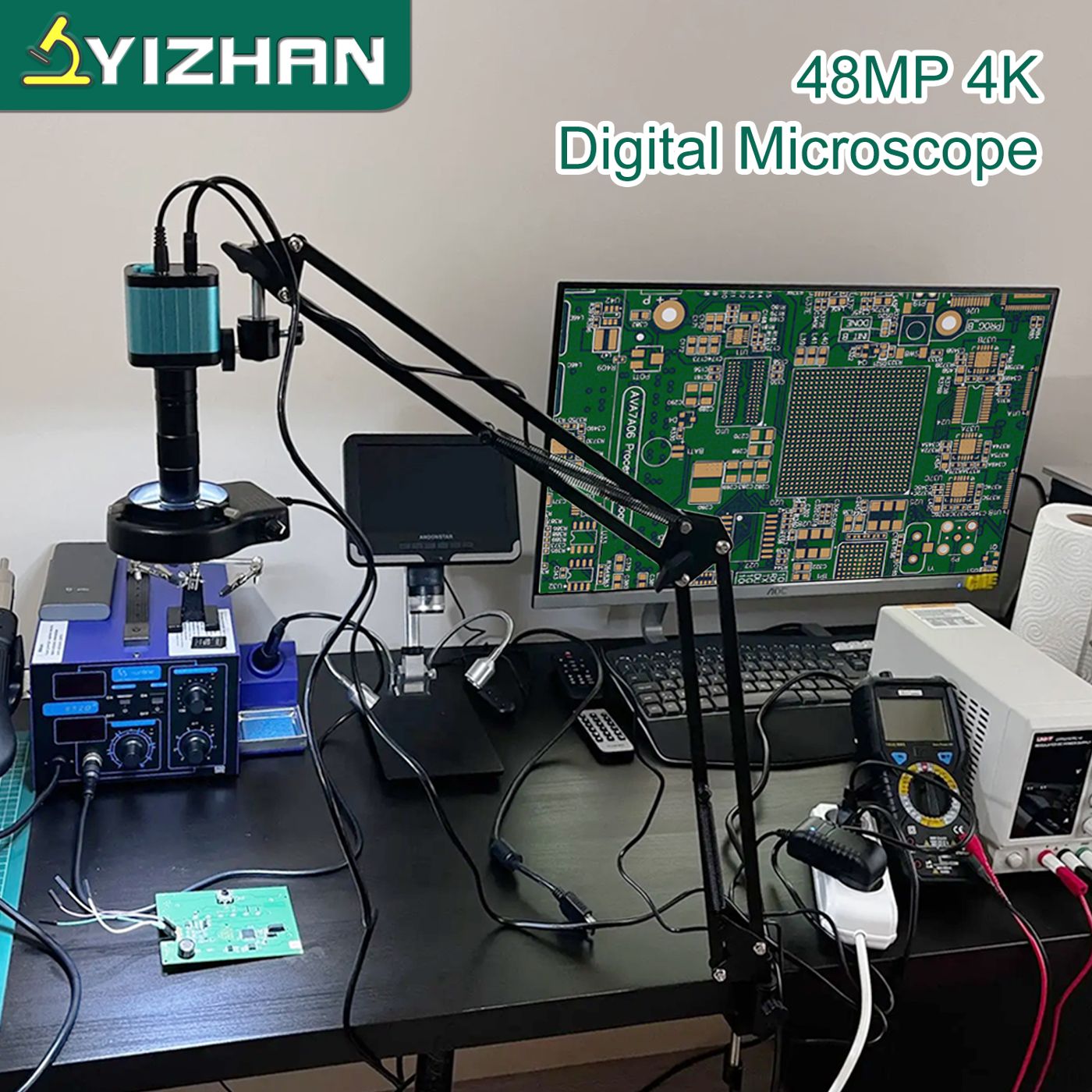 YIZHAN 48MP 4K 전자 납땜 현미경 풀 HD 1080P HDMI 카메라 USB 소프트웨어 1-150x 렌즈 스탠드 유럽에서 배송 상품 이미지 1