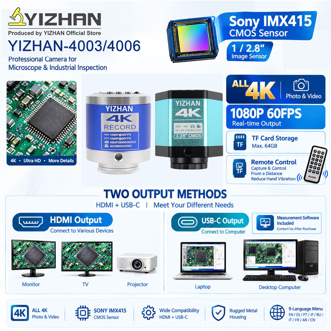 YIZHAN 48MP 4K 전자 납땜 현미경 풀 HD 1080P HDMI 카메라 USB 소프트웨어 1-150x 렌즈 스탠드 유럽에서 배송 상품 이미지 4