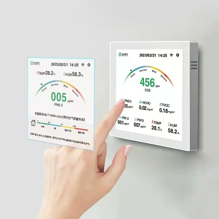 스마트 홈 LCD 터치 스크린 공기질 모니터 WiFi RS485 Modbus Lora CO2 TVOC PM2.5 온도 습도 측정기 상품 이미지 4