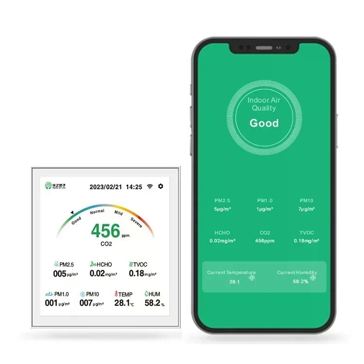 스마트 홈 LCD 터치 스크린 공기질 모니터 WiFi RS485 Modbus Lora CO2 TVOC PM2.5 온도 습도 측정기 상품 이미지 2